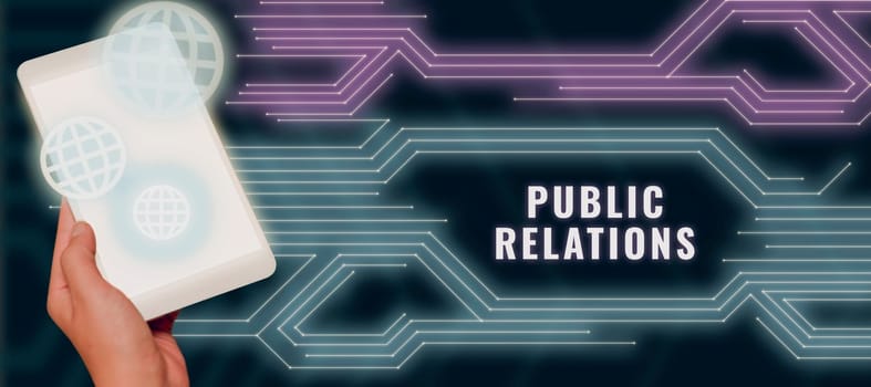 Conceptual caption Public Relations, Word for Communication Media People Information Publicity Social