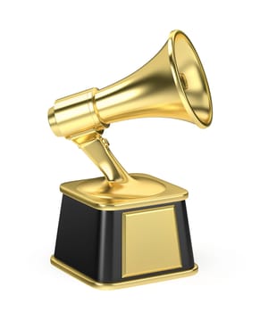 Megaphone gold trophy on white background