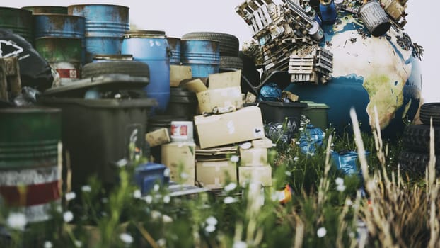 The world surrounded by garbage. Global catastrophe concept -- 3D Rendering