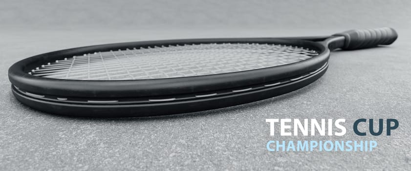 Tennis game. racket on the tennis court. Sport, recreation concept, Sport and healthy lifestyle. tennis racket on clay court Sports background with tennis concept, 3d render