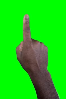 hand pointing forefinger isolated on green screen chroma key finger showing african man presentation