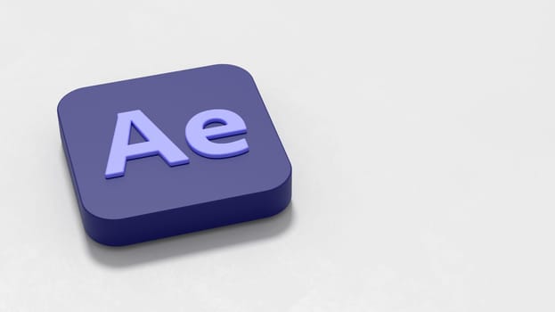 Adobe After Effects App Icon 3D Symbol Shape on Plastered Gray Background with Copy Space 3D Illustration
