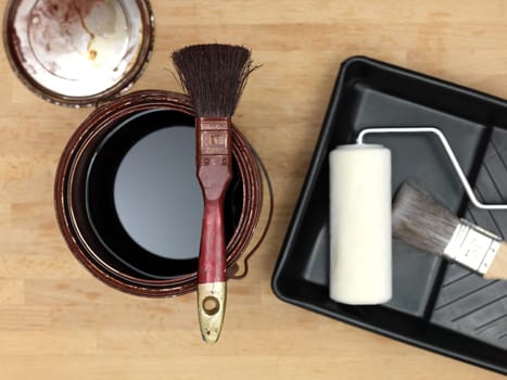 A close up shot of painting equipment