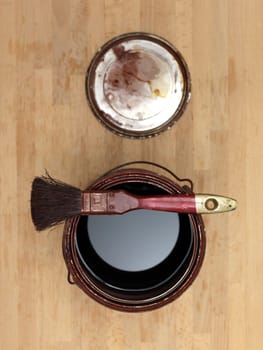 A close up shot of painting equipment