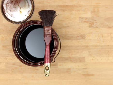 A close up shot of painting equipment