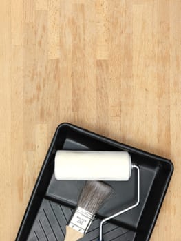 A close up shot of painting equipment