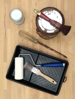 A close up shot of painting equipment