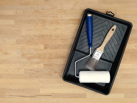 A close up shot of painting equipment