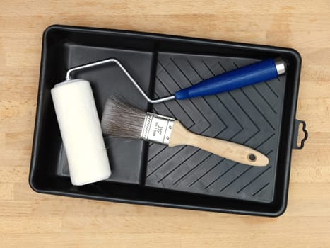 A close up shot of painting equipment
