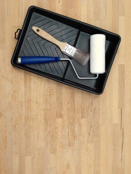 A close up shot of painting equipment