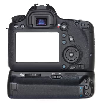 A close up shot of a digital SLR camera