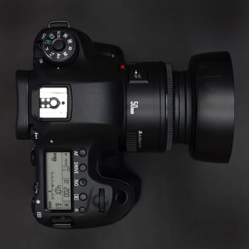 A close up shot of a digital SLR camera