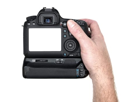 A close up shot of a digital SLR camera