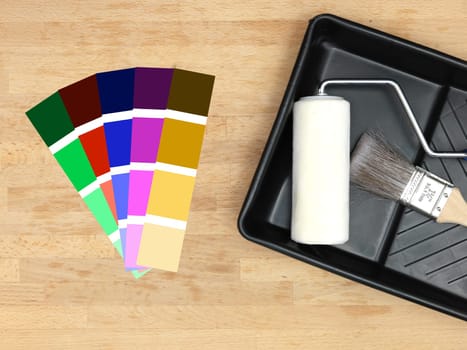 A close up shot of painting equipment