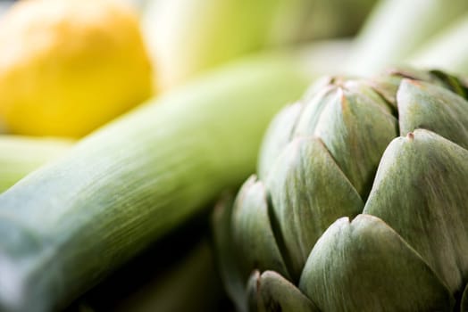 Italian green artichokes at market