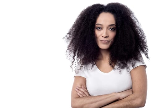 Beautiful mixed race woman looking at camera