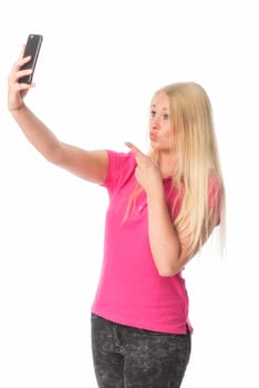 Blonde girl takes a selfie and pulls a snout