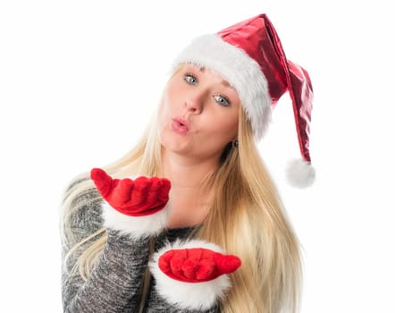 Christmas girl gives an air kiss