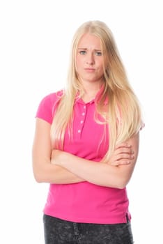 Young blonde woman looks nasty