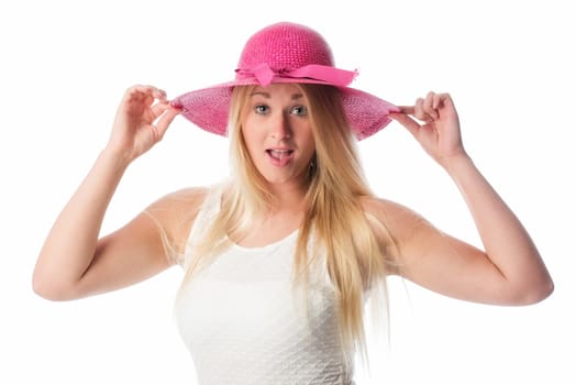 Blonde woman with straw hat