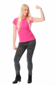 Young woman shows iher muckis