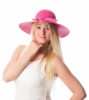 Blonde girl with summer hat