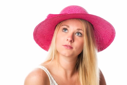 Thoughtful girl with hat in portrait