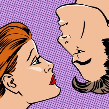 Girl and boy face to face the love of youth beauty Halftone style art pop retro vintage