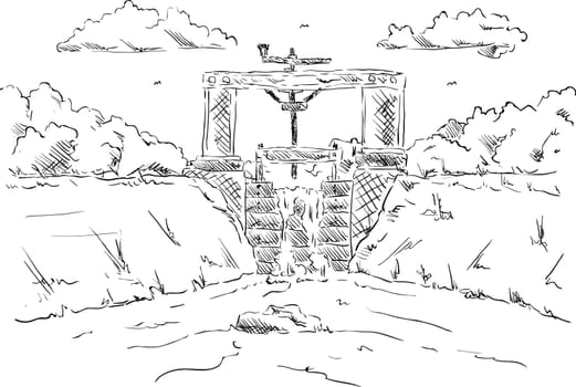 Vector - the flood gate at the pond - isolated on background