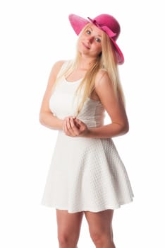 Dreamy girl in white summer dress