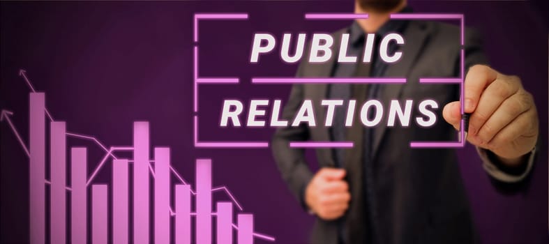 Conceptual caption Public Relations, Word for Communication Media People Information Publicity Social
