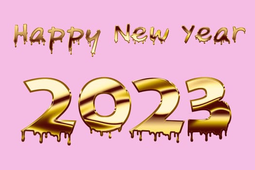 3D illustration concept New Year 2023 design with text gold. Greeting Card, Banner, Poster.