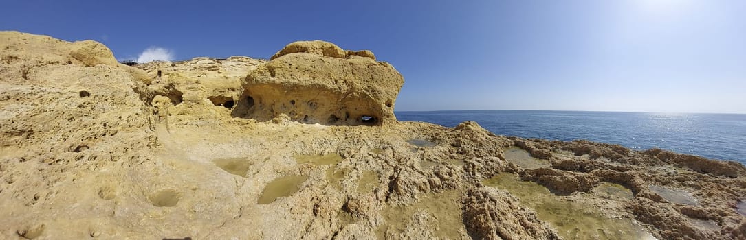 Panorama view Miradouro da falesia do Carvoeiro at the coast of Algarve in Portugal