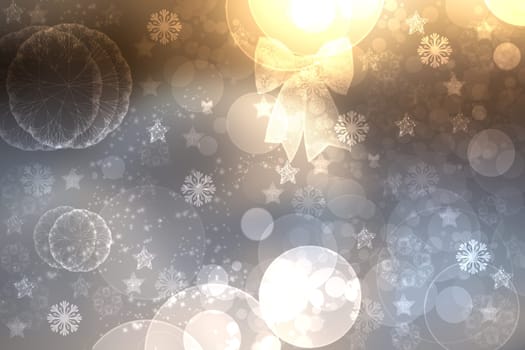 A festive abstract gradient gray silver yellow background texture with glitter defocused sparkle bokeh circles and stars. Card concept for Happy New Year, party invitation, valentine or other holidays.