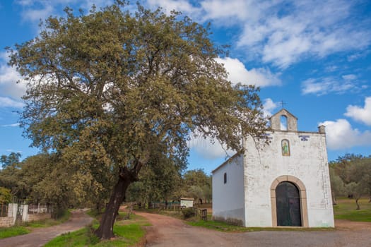 San Isidro hermitage, Mirandilla, Badajoz, Extremadura, Spain. Shrine located at dehesa forest