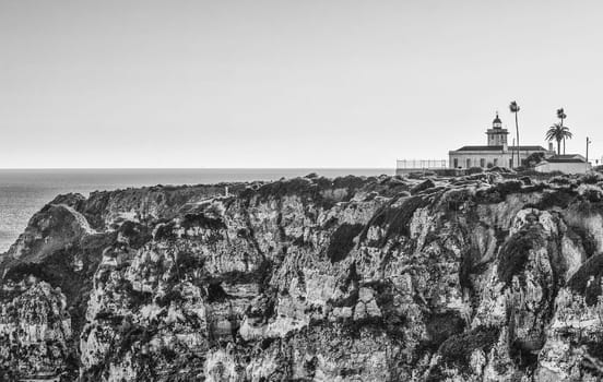 Ponta da Piedade Lighthouse, Lagos, Portugal. Black and white shot
