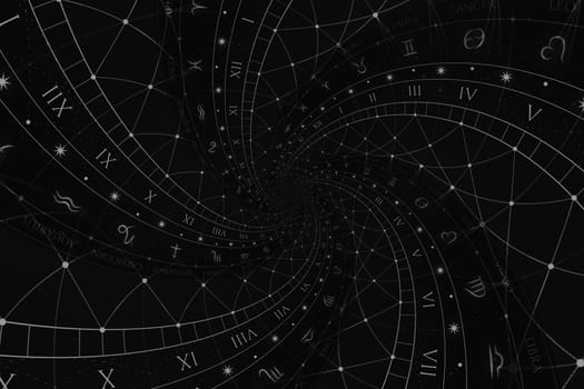 Zodiac Signs Horoscope background. Concept for fantasy and mystery - black