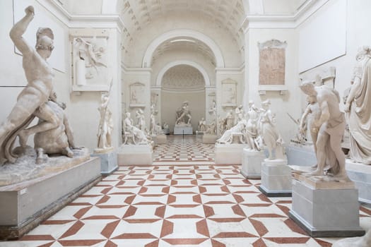 Possagno, Italy - June 2022: Antonio Canova Museum. Gallery interior with antique collection of statues