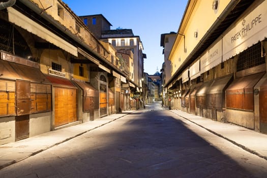 Florence, Italy - circa July 2021. Night light on Ponte Vecchio - Old Bridge.