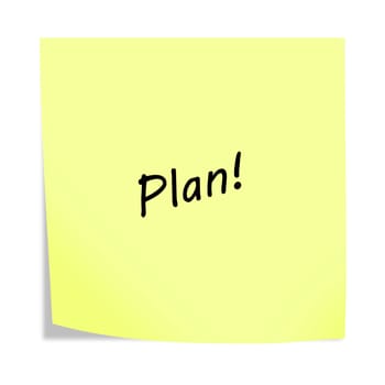 A plan 3d illustration post note reminder on white with clipping path