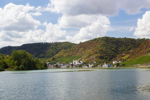 View of Treis-Karden town with the Moselle river in Rhineland-Palatinate, Germany