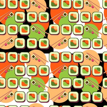 Seamless pattern with salmon fillet. Red flesh fish. sushi pattern.Advertising sushi and rolls. Asian food. Japanese food.