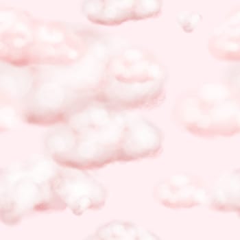 Seamless pattern with pink clouds. Cloudy sky. Elegant delicate background for valentine's day and children's textiles.