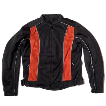 Light mesh fabric summer motorcyclist jacket on white background