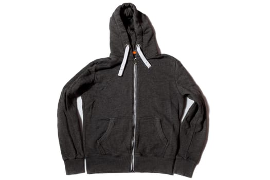 Grey long sleeve hoodie jacket on white background