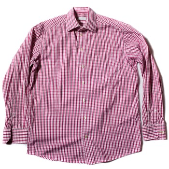Long sleeve classic formal men's shirt red and white check on white background