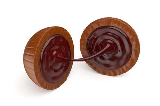 Milk chocolate bonbon with cherry filling inside
