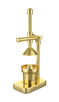 Golden citrus hand press on white background