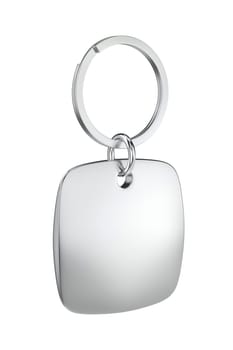 Square silver keychain isolated on white background