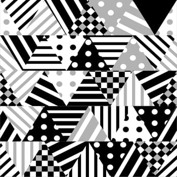 Black and white triangles with different geometric pattern